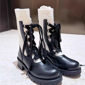 Dior Black and Cream Lace-Up Boots